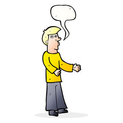 cartoon curious man with speech bubble