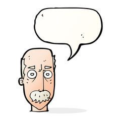 cartoon man with mustache with speech bubble