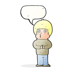 cartoon shy boy with speech bubble