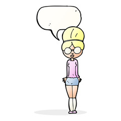 cartoon librarian woman with speech bubble