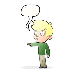 cartoon pointing boy with speech bubble