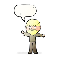 cartoon happy man with beard with speech bubble