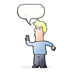Fototapeta premium cartoon man signalling with hand with speech bubble