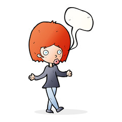 cartoon confused woman with speech bubble