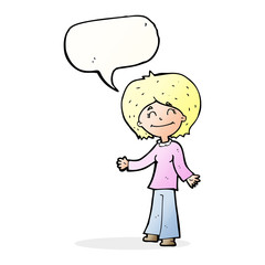cartoon happy woman with speech bubble