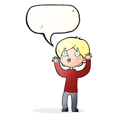 cartoon frightened man with speech bubble