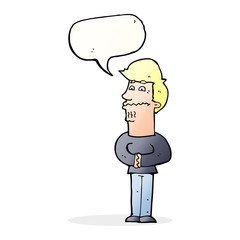 cartoon nervous man with speech bubble