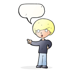 cartoon pointing boy with speech bubble
