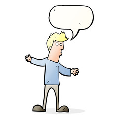 cartoon curious man with speech bubble
