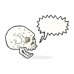 cartoon spooky skull with speech bubble