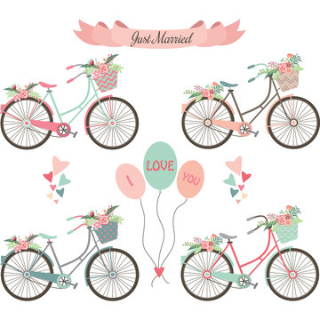 Wedding Bicycles,Flowers,Banner,Elements.