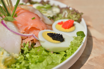 Seafood salad with caviar