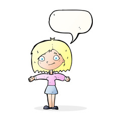 cartoon happy girl with speech bubble