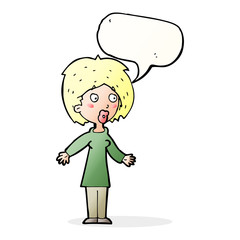cartoon surprised woman with speech bubble