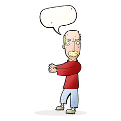 cartoon balding man explaining with speech bubble