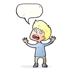 cartoon stressed boy with speech bubble