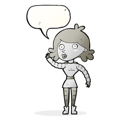 cartoon robot woman waving with speech bubble