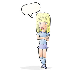 cartoon girl with crossed arms with speech bubble