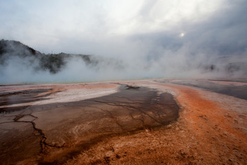 Sunset Grand Prismatic basin, Yellowstone, Wyoming, United States of America 