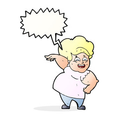 cartoon overweight woman with speech bubble