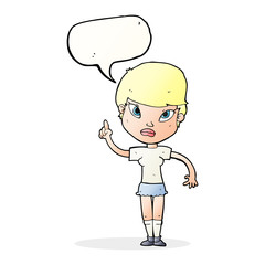cartoon woman with idea with speech bubble