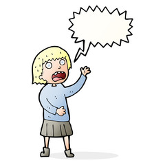 cartoon stressed out woman with speech bubble