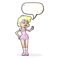 cartoon woman making dismissive gesture with speech bubble