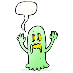 cartoon spooky ghost with speech bubble