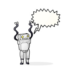 cartoon funny robot with speech bubble