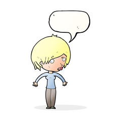 cartoon woman shrugging with speech bubble