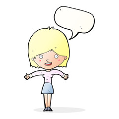 cartoon excited woman with speech bubble