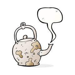 cartoon old tea pot with speech bubble