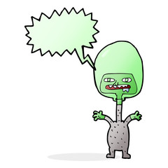 cartoon space alien with speech bubble