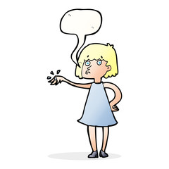 cartoon woman showing off engagement ring with speech bubble