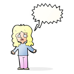cartoon worried woman with speech bubble