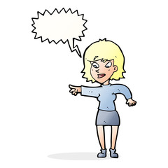 cartoon woman pointing with speech bubble