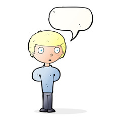 cartoon curious boy with speech bubble