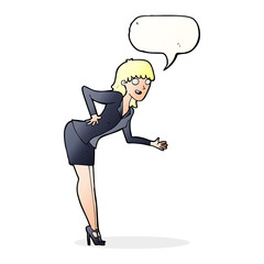cartoon businesswoman explaining with speech bubble