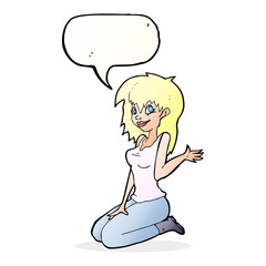 cartoon pretty girl waving with speech bubble