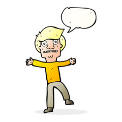 cartoon boy panicking with speech bubble