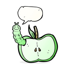 cartoon apple with bug with speech bubble