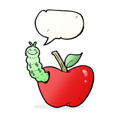 cartoon apple with bug with speech bubble