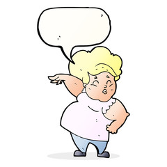 cartoon happy overweight lady with speech bubble