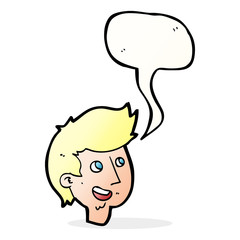 cartoon happy boy face with speech bubble