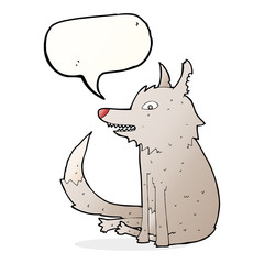 cartoon wolf sitting with speech bubble