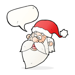 cartoon jolly santa claus face with speech bubble