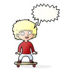 cartoon boy on skateboard with speech bubble