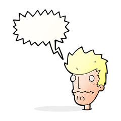 cartoon nervous man with speech bubble