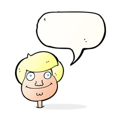 cartoon happy boy's face with speech bubble
