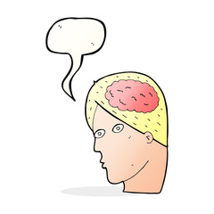 cartoon head with brain symbol with speech bubble